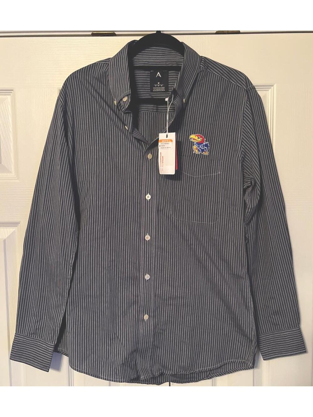 Antigua Men's Striped Button-Up Shirt Med With Kansas Jayhawks Embroidered Logo!